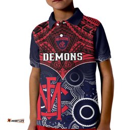 Personalised Melbourne Football Kid Polo Shirt Go Demons Aboriginal Mix Polynesian Pattern