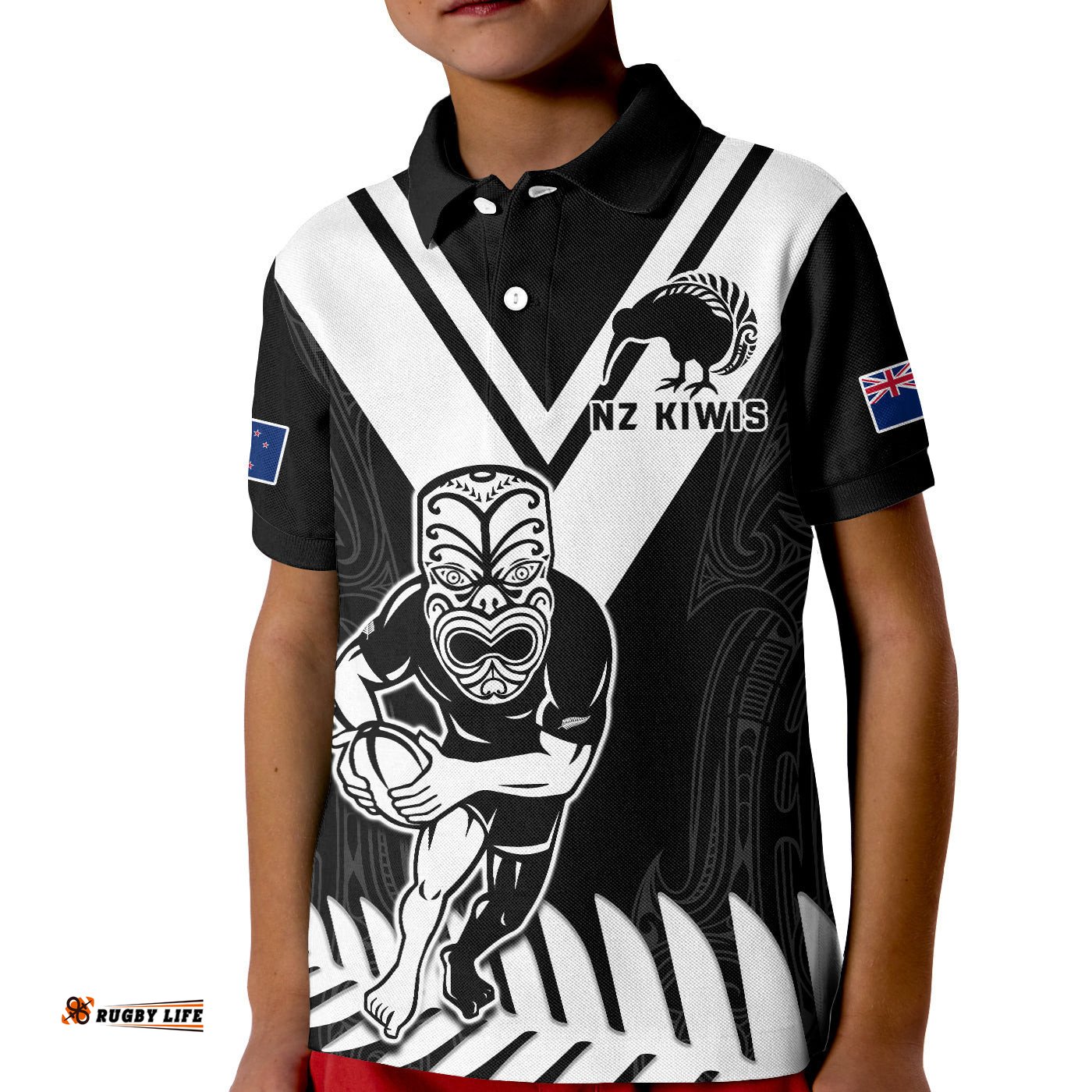New Zealand Silver Fern Rugby Polo Shirt KID NZ Kiwi Pacific Maori Sporty