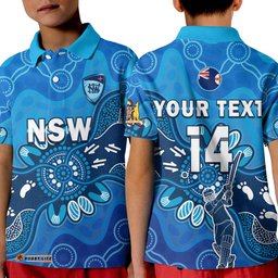 Custom Text And Number New South Wales Cricket Polo Shirt KID NSWAboriginal Art