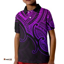 Custom Aotearoa Maori Koru Kid Polo Shirt Polynesian Pacific Tribal - Purple