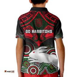 Rabbitohs Rugby Kid Polo Shirt Souths 1908 Aboriginal Mix Polynesian Pattern
