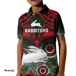 Rabbitohs Rugby Kid Polo Shirt Souths 1908 Aboriginal Mix Polynesian Pattern