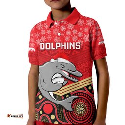 Custom Dolphins Rugby Christmas Kid Polo Shirt Merry XmasMix Aboriginal Art