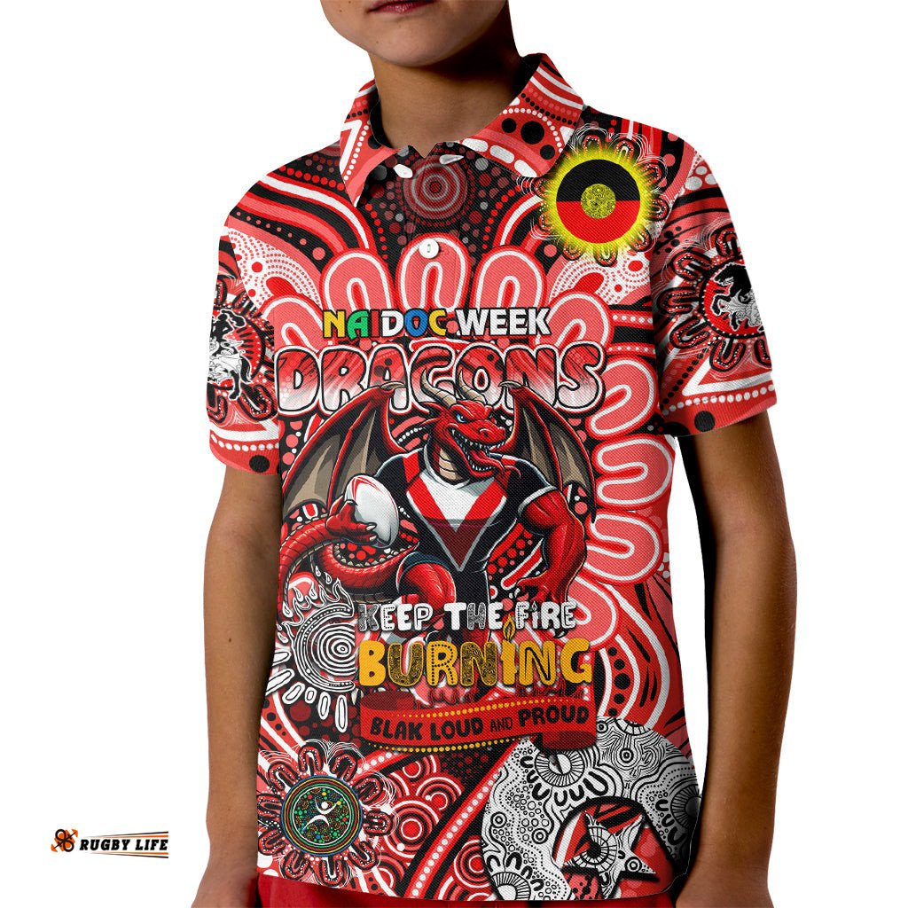 Custom NAIDOC Week 2024 Dragons Kid Polo Shirt Mascot Rugby