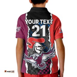 Custom Text And Number NRL Combine Knights Sea Eagles Kid Polo Shirt Sporty Style