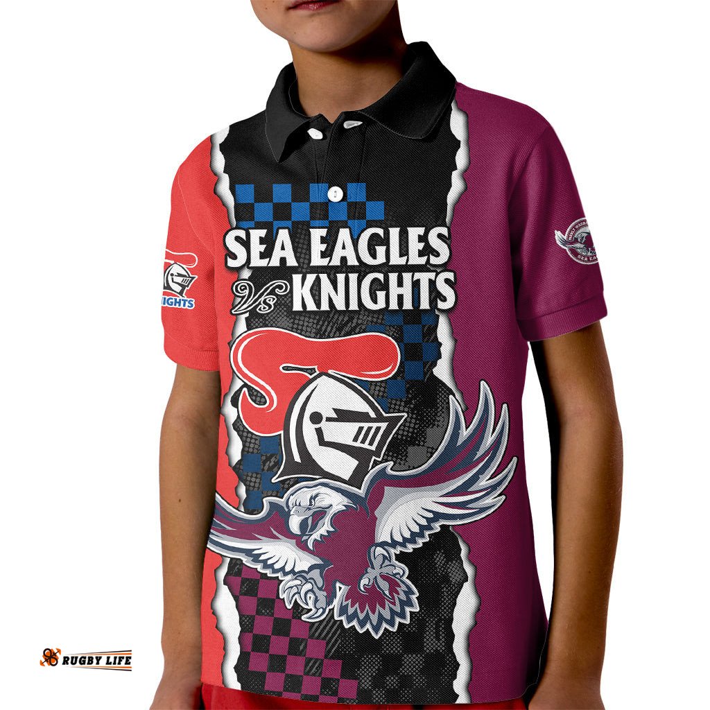 Custom Text And Number NRL Combine Knights Sea Eagles Kid Polo Shirt Sporty Style