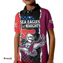 Custom Text And Number NRL Combine Knights Sea Eagles Kid Polo Shirt Sporty Style
