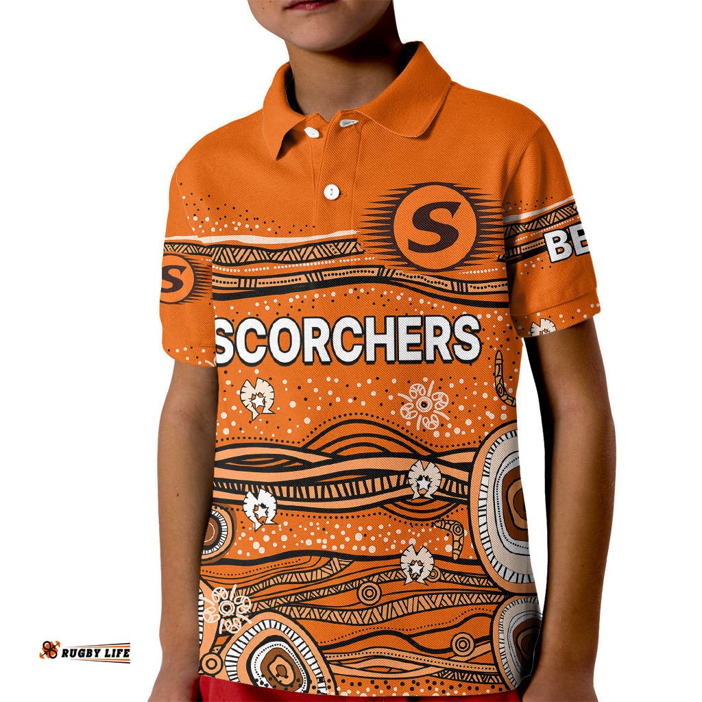 Custom Text And Number Australia Scorchers Cricket Kid Polo Shirt Indigenous-
