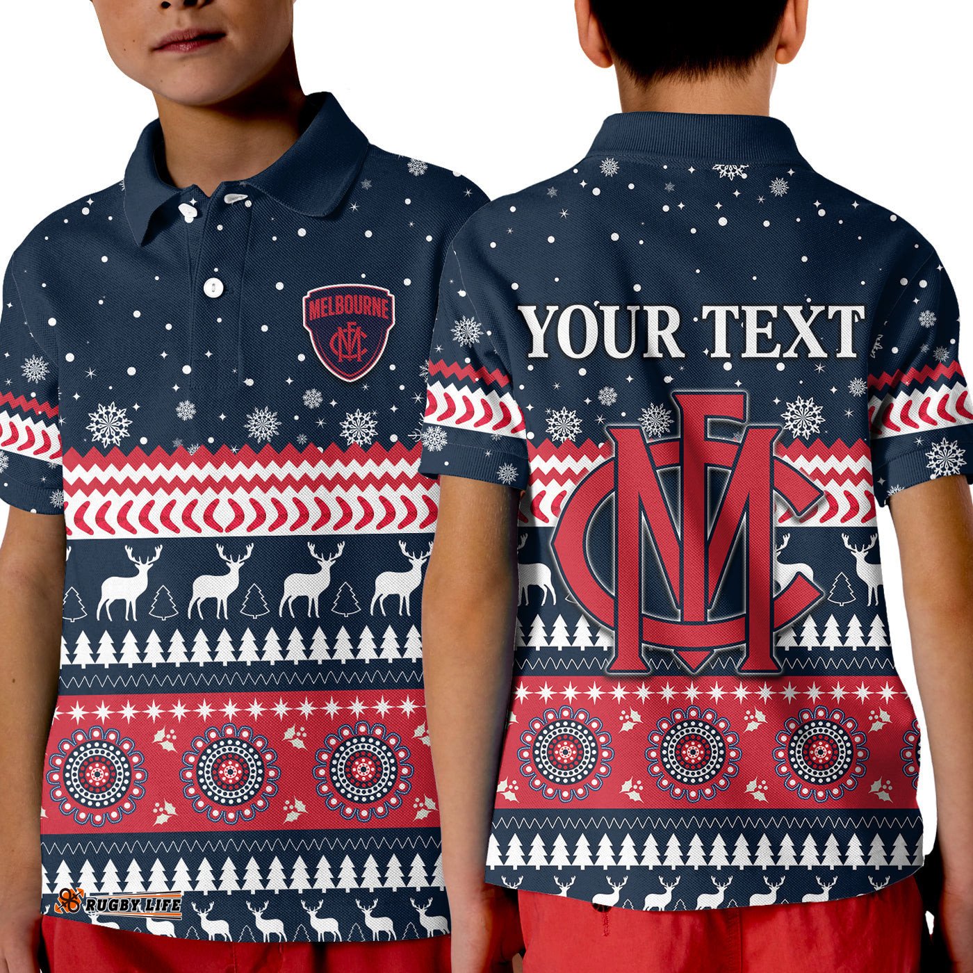 Custom Personalised Demons Christmas Polo Shirt KID Indigenous Melbourne Football