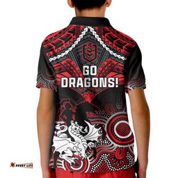 Dragons Rugby Kid Polo Shirt Saints 1998 Aboriginal Mix Polynesian Pattern