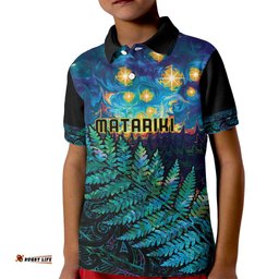 Matariki Te Tau Hou Maori Kid Polo Shirt New Zealand Silver Fern Night Starry Sky