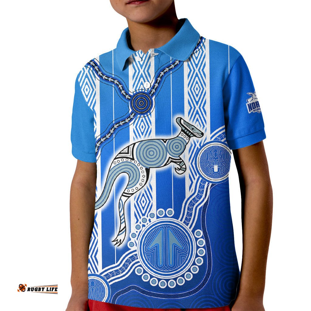 Custom Text And Number Kangaroos Indigenous Kid Polo Shirt North Melbourne Football