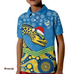Custom Parramatta Eels Rugby Christmas Kid Polo Shirt Merry XmasMix Aboriginal Art