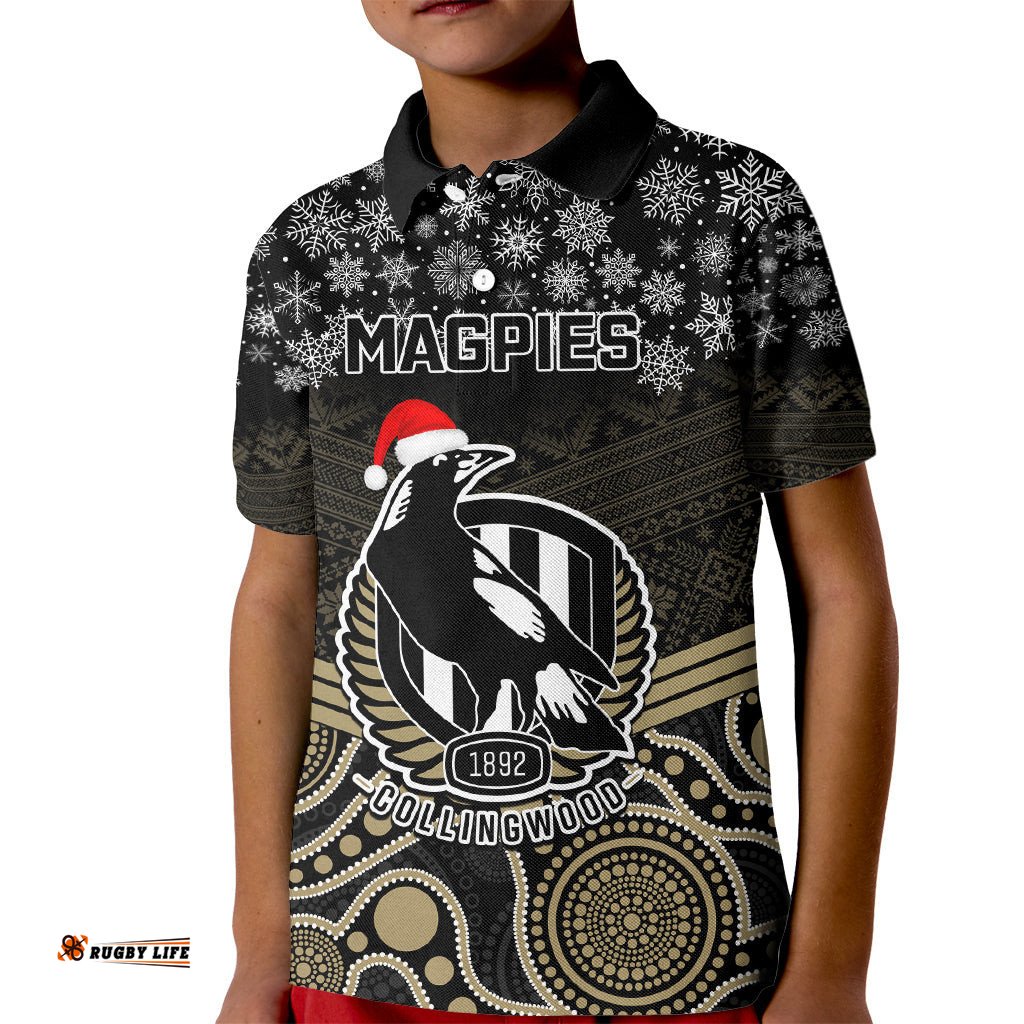 Custom Collingwood Football Christmas Kid Polo Shirt Merry XmasMix Aboriginal Art