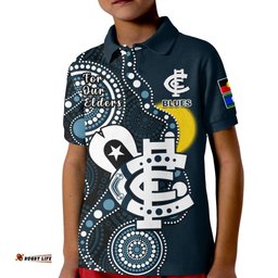 Custom Text And Number Carlton Football NAIDOCPolo Shirt KID Blues For Our Elders Indigenous Art