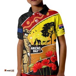 New Zealand And Australia ANZAC Day Kid Polo Shirt Aboriginal Maori Starring Night Style