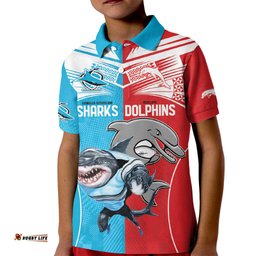 Custom Dolphins and Shark Kid Polo Shirt Together Sporty Style