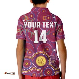 Custom Text And Number Brisbane Football Polo Shirt KID Indigenous Pattern Go Lions Unique Version