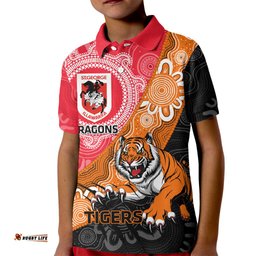 Personalised Dragons And Tigers Rugby Kid Polo Shirt Aboriginal Art