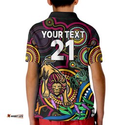 Custom Lions Football Aboriginal Art Kid Polo Shirt NAIDOC Indigenous Tribal