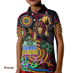 Custom Lions Football Aboriginal Art Kid Polo Shirt NAIDOC Indigenous Tribal