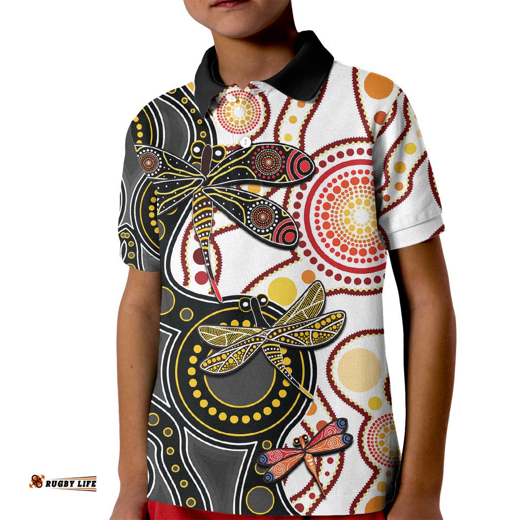 Aboriginal Dragonfly Kid Polo Shirt White Style