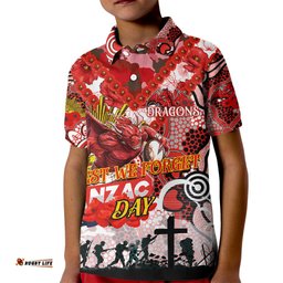 Personalised Dragons ANZAC Day Kid Polo Shirt Aboriginal Rising Sun