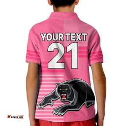 Custom Text And Number Penrith Panthers Rugby Kid Polo Shirt Proud The Panthers Comeback Pink