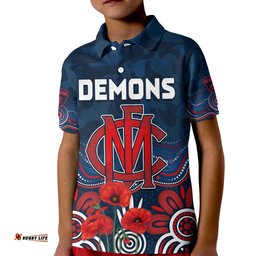 Custom Text and Number Demons AnzacPolo Shirt KID Melbourne Football Aboriginal Poppy