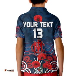 Custom Text and Number Demons AnzacPolo Shirt KID Melbourne Football Aboriginal Poppy