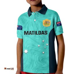 Australia Soccer Kid Polo Shirt Turquoise Matildas World CupGo Champions