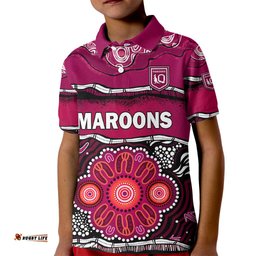 Maroons Rugby Kid Polo Shirt Aboriginal Queensland State of Origin