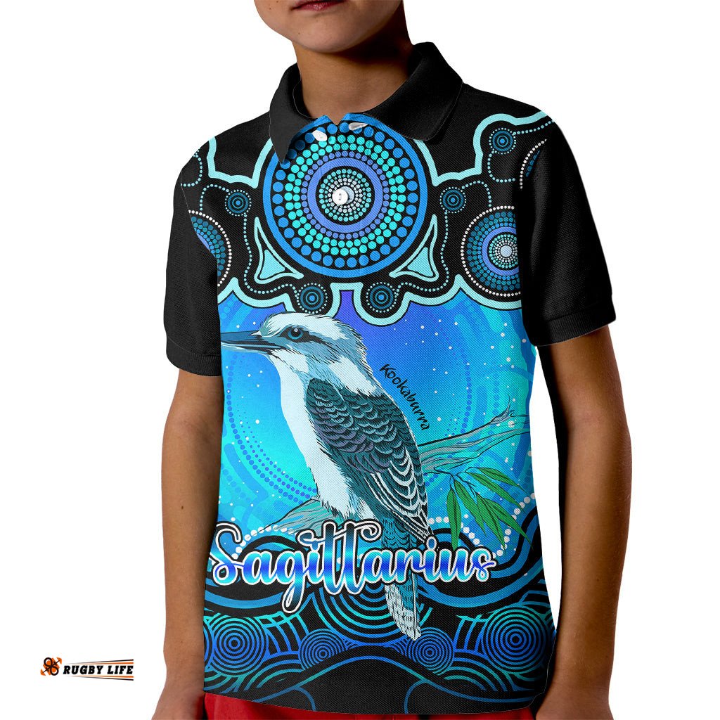 Personalised Australia Sagittarius Kookaburra Zodiac Kid Polo Shirt Auz Astrology Aboriginal - Aqua