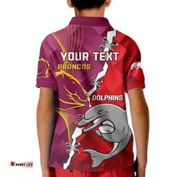 Custom Personalised Broncos Mix Dolphins Rugby Kid Polo Shirt Sporty Style