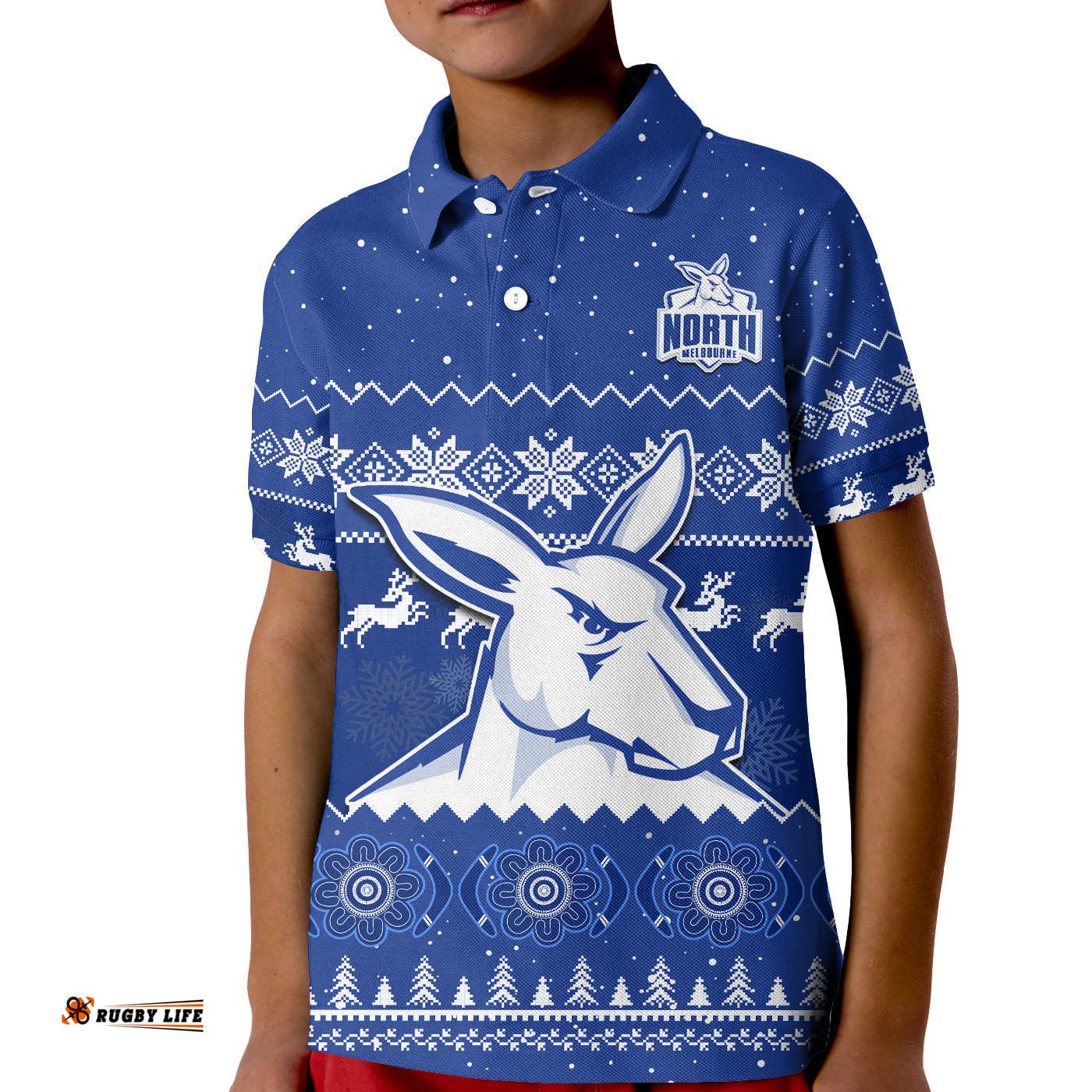 Melbourne Football Polo Shirt KID North Kangaroos Indigenous Merry Christmas