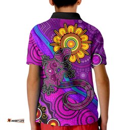 Australia Lizard and Sun Polo Shirt KID Aboriginal Art Purple
