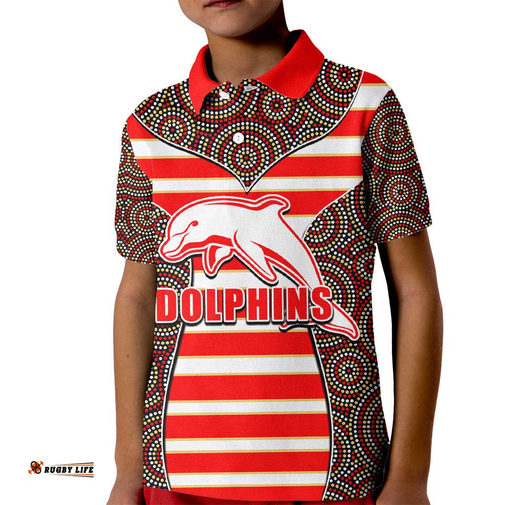 NRL - Dolphins Kid Polo Shirt Mix Dot Aboriginal