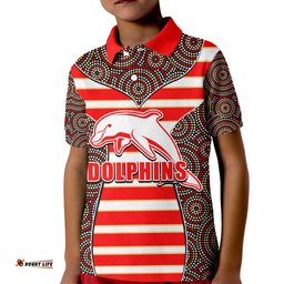 NRL - Dolphins Kid Polo Shirt Mix Dot Aboriginal