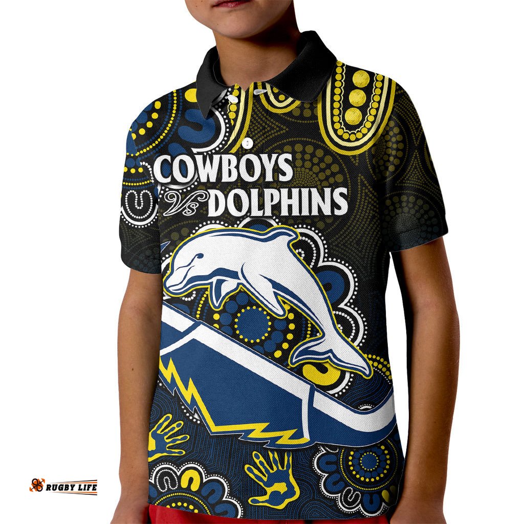 NRL Combine Dolphins and Cowboys Kid Polo Shirt Aboriginal