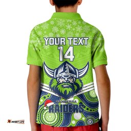 Custom Raiders Rugby Christmas Kid Polo Shirt Merry XmasMix Aboriginal Art