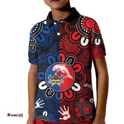 Custom Text And Number NRL Dolphins Combine Cowboys Rugby Kid Polo Shirt Indigenous Aboriginal Style