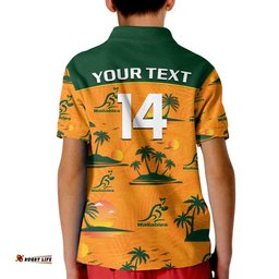 Custom Text And Number Wallabies Australian Rugby Polo Shirt KID Hawaii Style