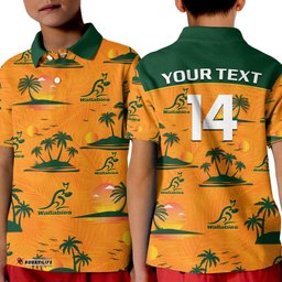 Custom Text And Number Wallabies Australian Rugby Polo Shirt KID Hawaii Style