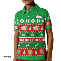 Rabbitohs Christmas Polo Shirt KID Souths Aboriginal Art Merry Xmas