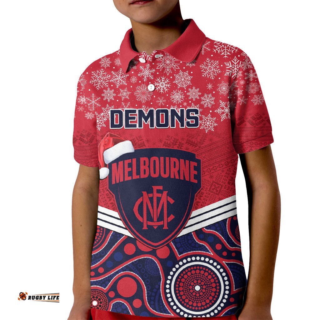 Custom Melbourne Football Christmas Kid Polo Shirt Merry XmasMix Aboriginal Art