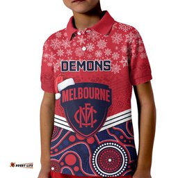 Custom Melbourne Football Christmas Kid Polo Shirt Merry XmasMix Aboriginal Art