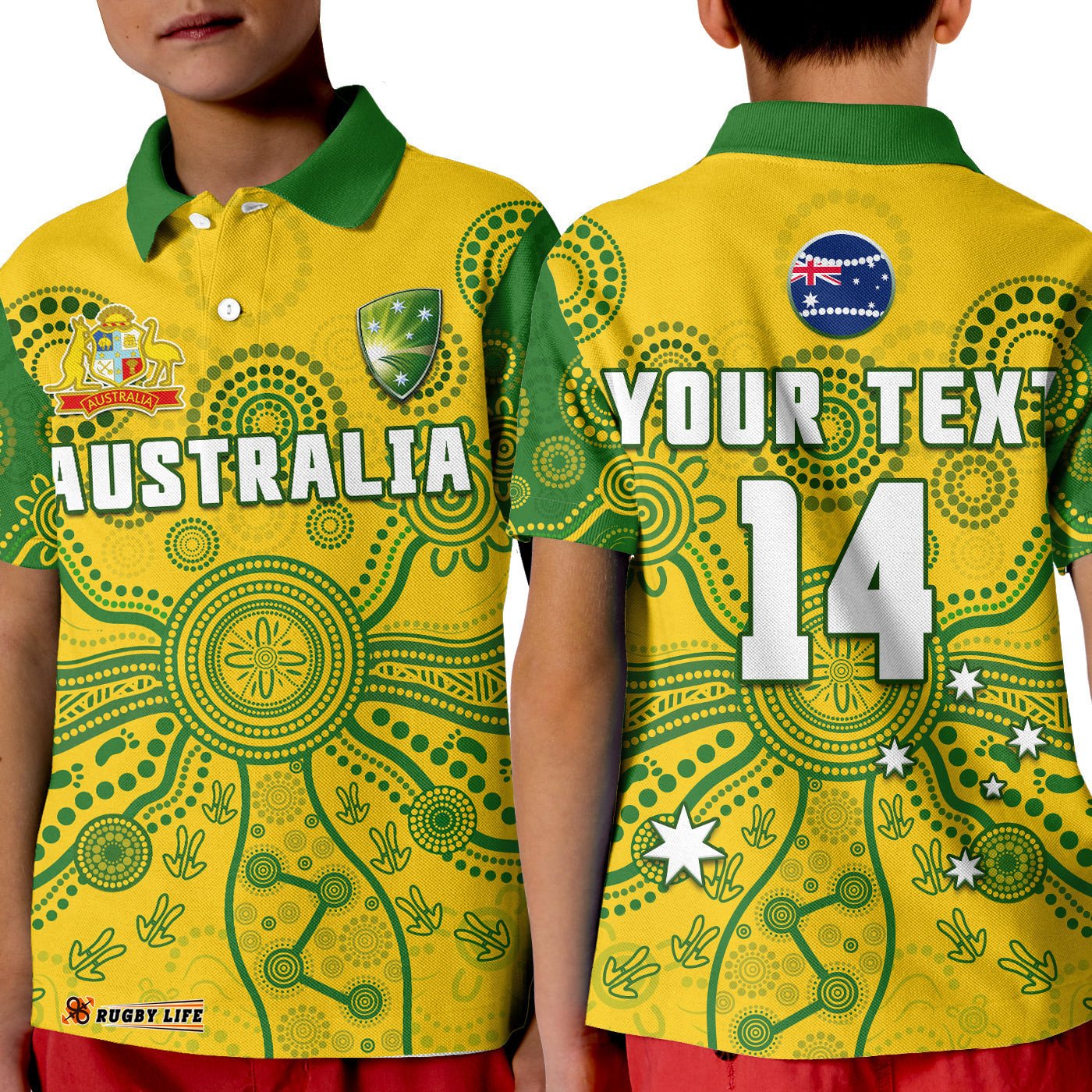 Custom Text And Number Cricket Australia Polo Shirt KID AussieIndigenous Special Version