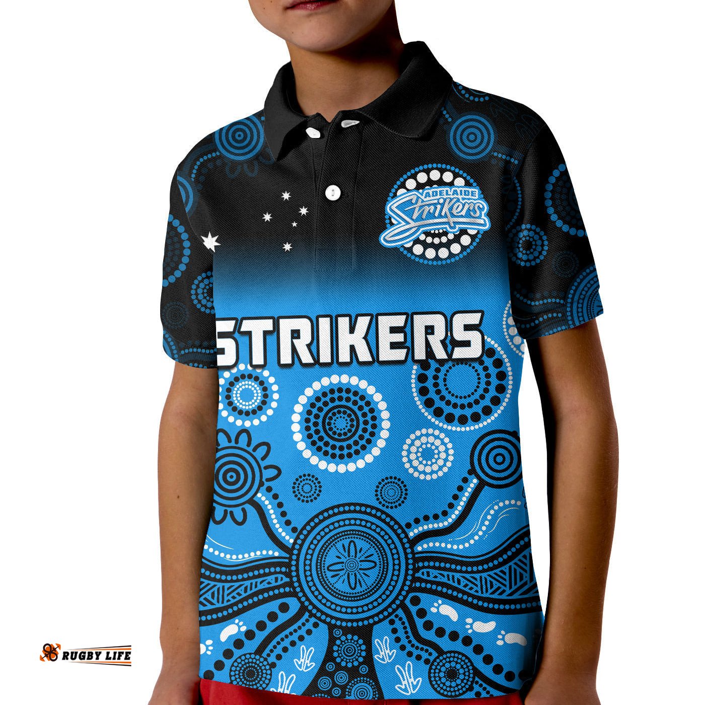 Adelaide Strikers Polo Shirt KID Gradient Aboriginal Dot Painting
