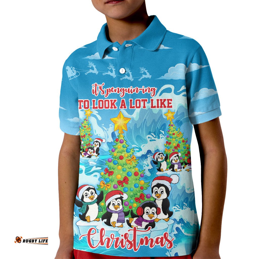 Its Penguin-ing To Look A Lot Like Christmas Kid Polo Shirt