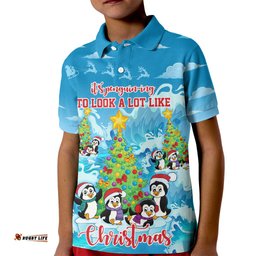 Its Penguin-ing To Look A Lot Like Christmas Kid Polo Shirt